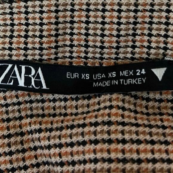 Zara Beige Houndstooth Collared Notch Lapel Long Sleeve Blazer Crop Top Size XS - Picture 4 of 5